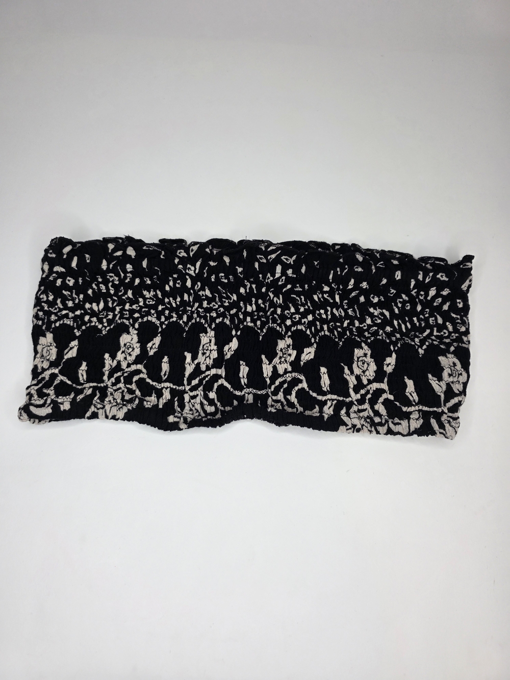RAGA Black and Cream Floral Smocked Viscose Bandeau - Picture 2 of 6